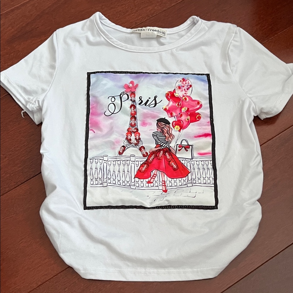 Source Unknown Paris Graphic Kids T-Shirt - White and Red